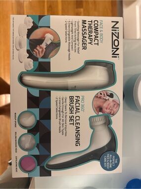 NIZONI Pro 360° Facial Cleansing Brush Set — White with Teal Accents